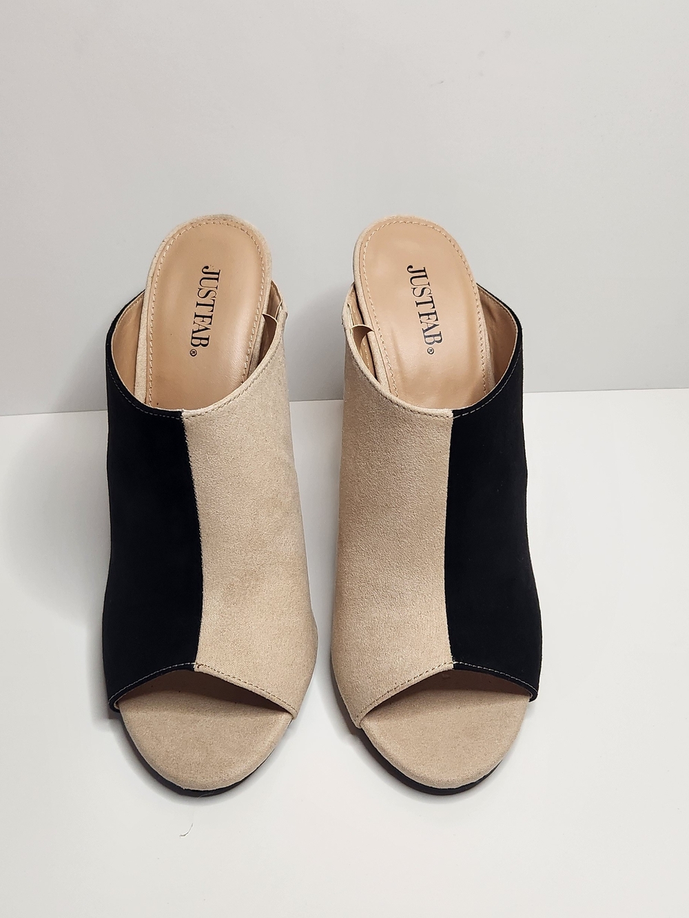 Colorblock Black and Tan Open Toe Mules